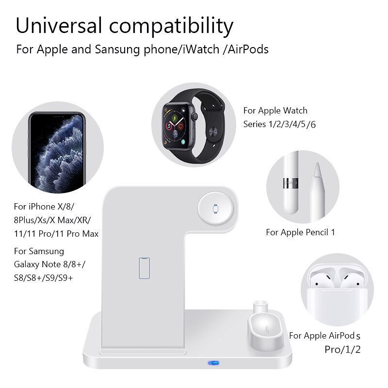 EKSPRAD 4 in 1 Drahtlose Ladegerät 10W Schnelle Ladung für iPhone 11/11Profi/X/XS/ XR/Xs Max für Apfel Uhr 5 4 3 2 Airpods Bleistift Pad