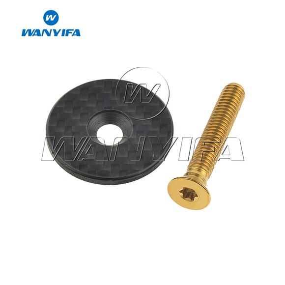 Wanyifa Titanium Ti Carbon Fiber Headset Top Cap & Titanium Bolt M6 x 35mm CNC Bicycle Accessories: Matte Golden