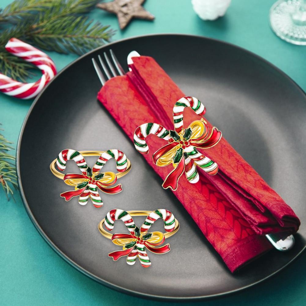 6PCS Napkin Ring Napkin Holder Christmas Candy Cane Napkin Buckle Christmas Wedding Party Napkin Circle Decoration Party