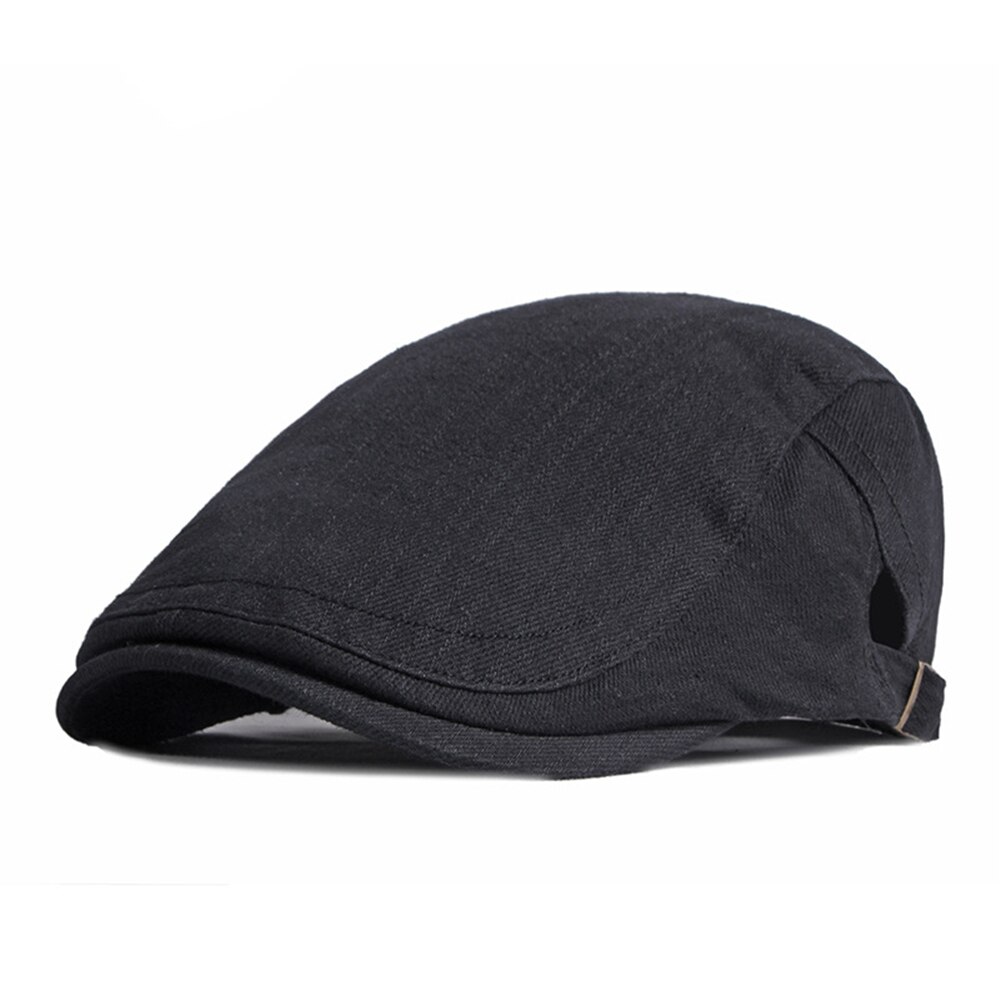 SHOWERSMILE Baumwolle Herren Baskenmütze Hütte Britischen Stil Zeitungsjunge Solide Beige Schwarz Marine khaki Frühling Sommer Flache Kappe Einstellbar 55-60cm: Schwarz