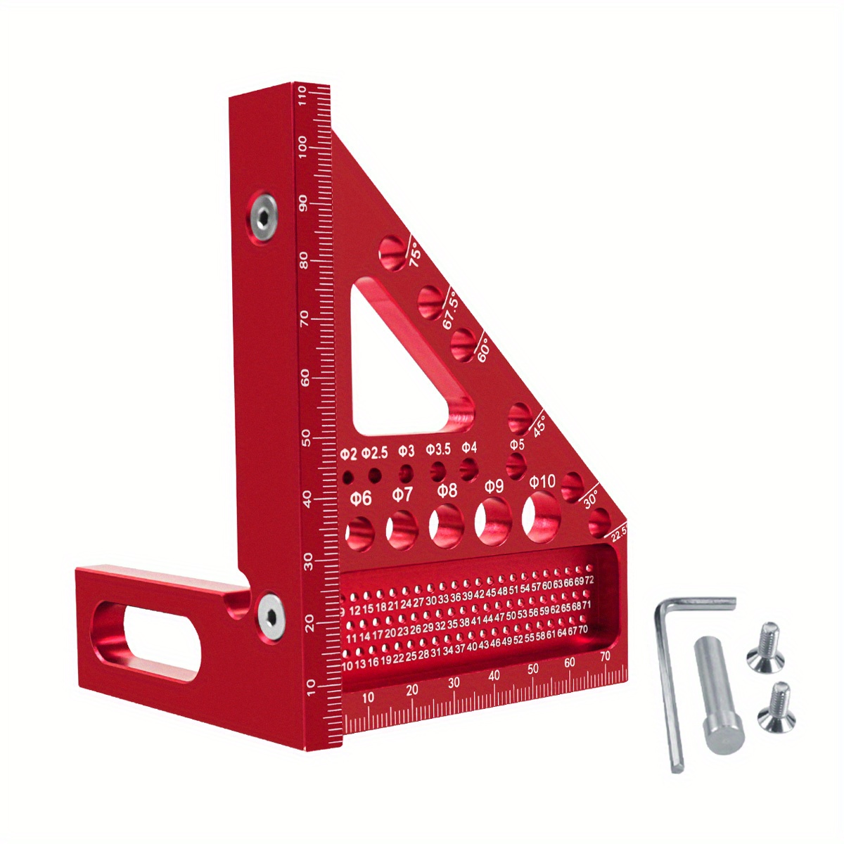 Woodworking Square Protractor, Woodworking Square With Dowel Pins,Aluminum Alloy Miter Triangular Ruler,Angler Scriber: Red