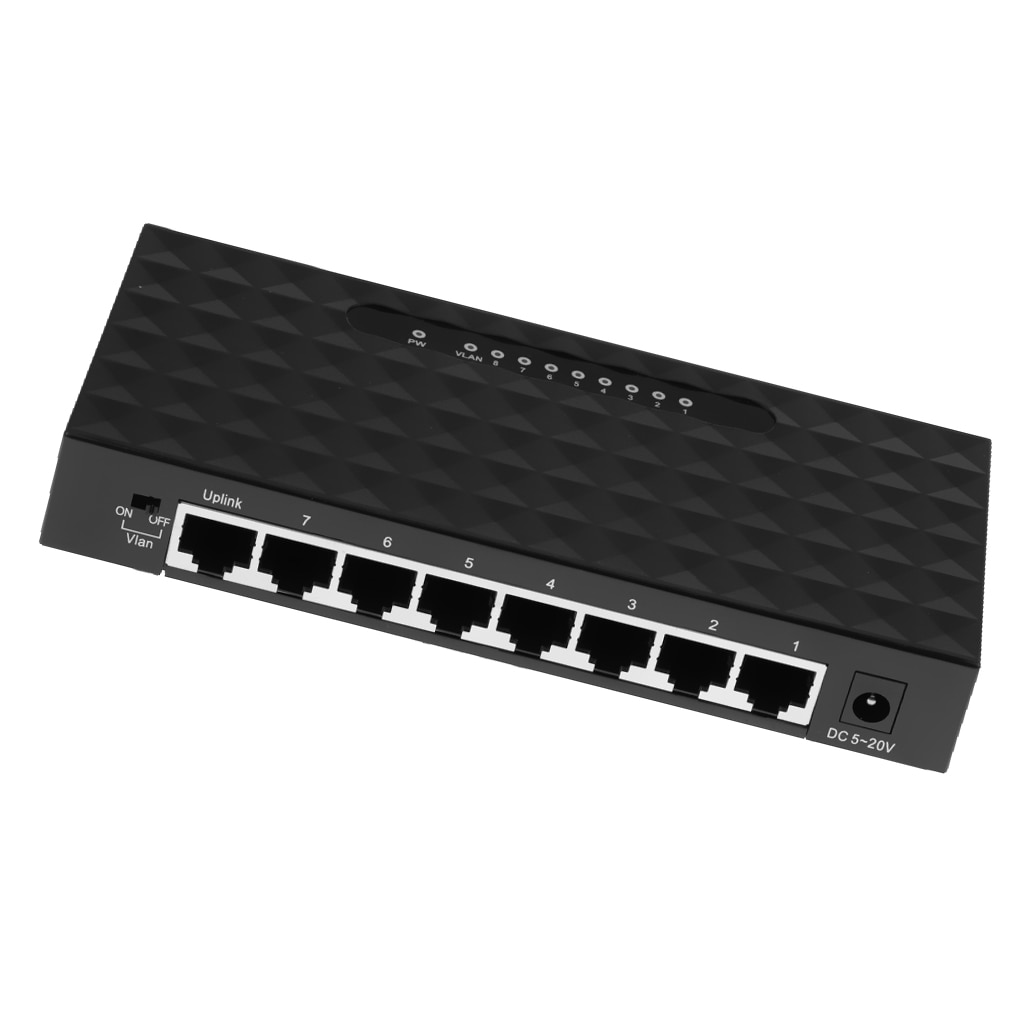 8-Port Fast Ethernet Desktop Plug-and-Play VLAN Switch Connect Router