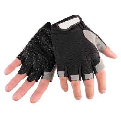 Silicone Cycling Anti-slip Anti-sweat Men Women Half Finger Gloves Breathable Anti-shock Sports Gloves Bike Bicycle Glove: Black(Ordinary)