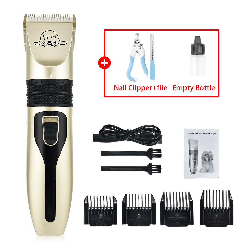 Rechargeable Pet Trimmer Cordless Pet Dog Hair Trimmer Comb Tool Pet Hair Clipper Cutter Pets Dog Grooming Machine: 1Set-File-Bottle