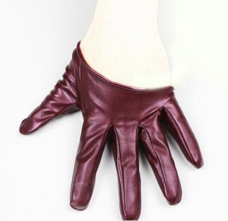Multiple Color Women Patent leathe Gloves Women Solid Wrist Performance Dancing Mittens Driving Gloves: Red Brown