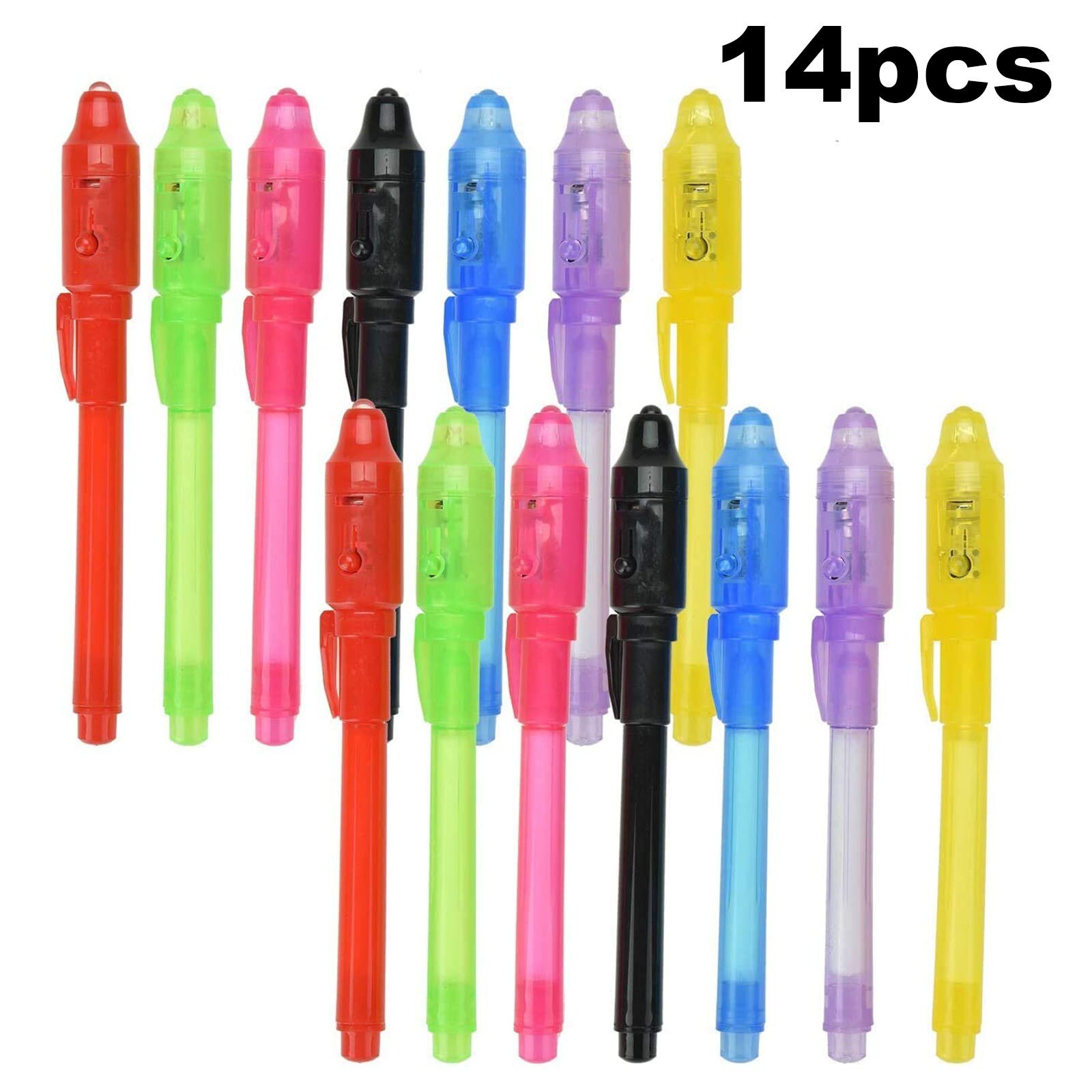 Set Van 14 Onzichtbare Pen Maker Kids Kleine Bericht Pen Met Ingebouwde Light 20Ml School Kantoorbenodigdheden party Gunsten @ 40