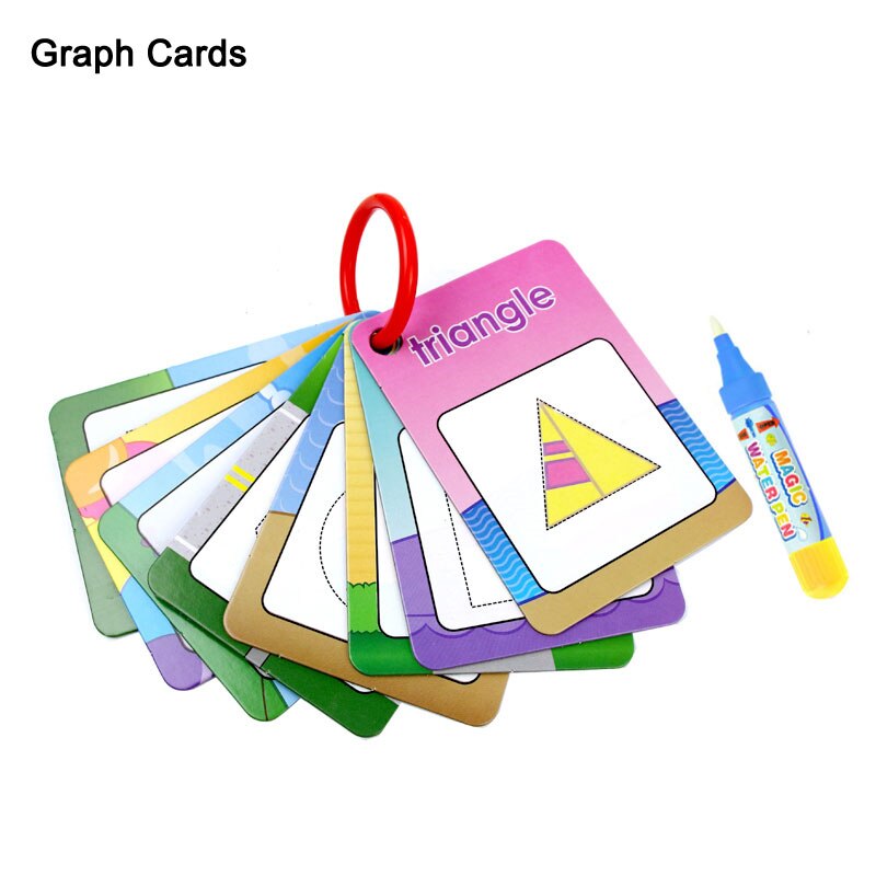 Magic Doodle Kaart Water Tekening Kaart Kinderen Leren Nummer/Kleur/Vorm In Engels 8/10 Pcs Met 1 pcs Water Pen Kleuring Speelgoed: Shape card 1 pen