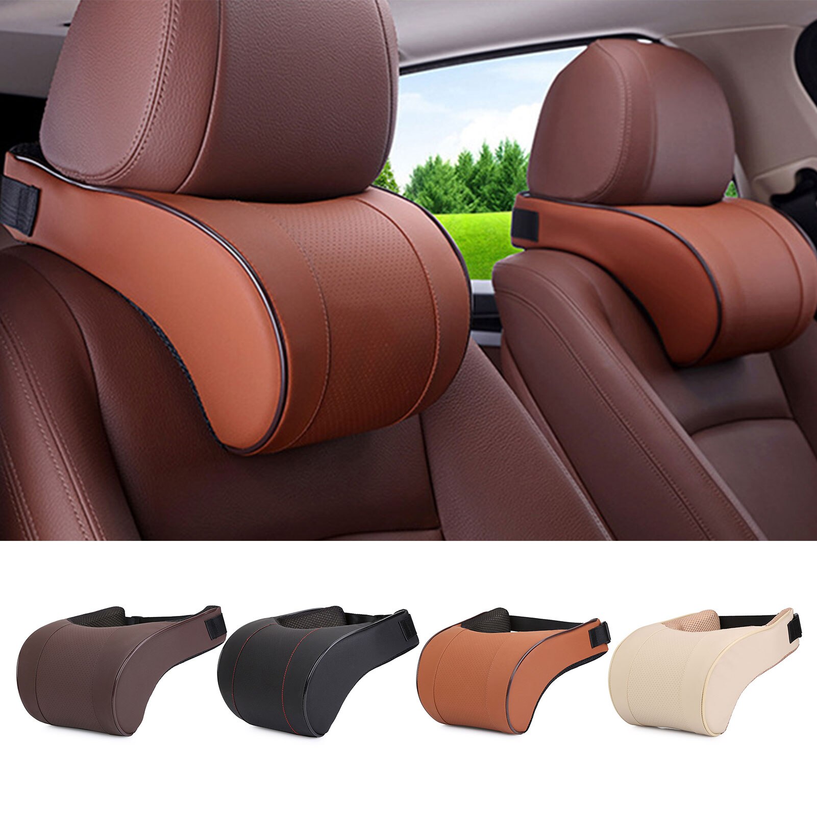 PU Leather Car Pillow Memory Foam Pillow Neck Rest Seat Headrest Cushion Pad Neck Guard Seat Cushion Headrest