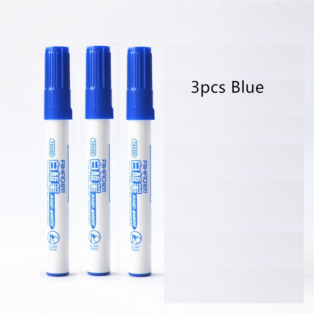 3pcs White Board Marker Pen for Whiteboard Glass Nonporous Surface Red Blue Black Ink Pens Office Meeting School Teaching A6904: Blue pens