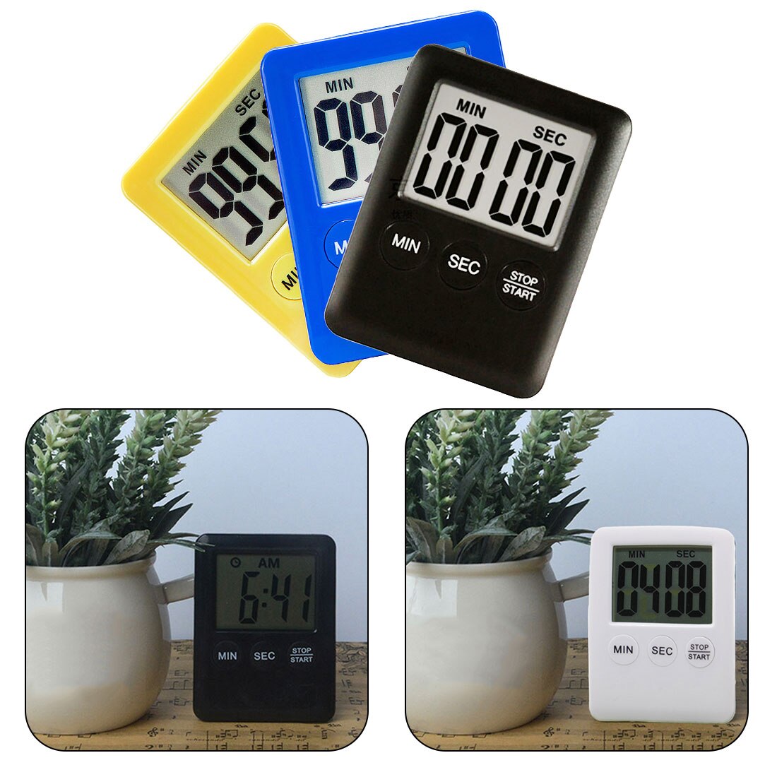 Multifunctional Super Thin LCD Digital Screen Kitchen Timer Square Cooking Count Up Countdown Alarm Magnet Clock Temporizador