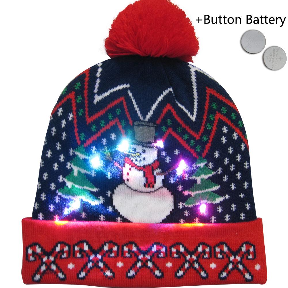 Gebreide LED Verlichting Kerst Hoed Gloeiende Hoed Vrolijk Kerstfeest Decoratie Jurk Xmas Cap Kleurrijke Licht Winter Warmer Wol Cap: E