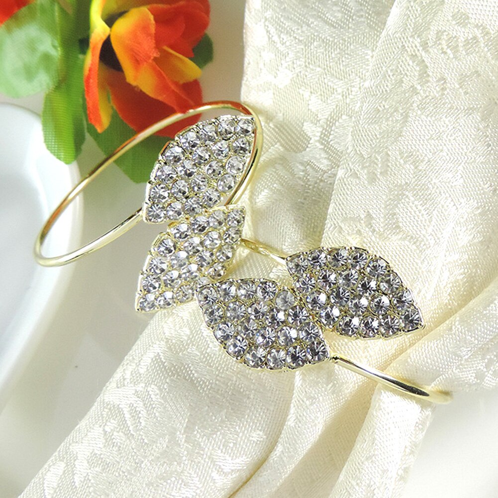 10 Stks/set Home Strass Decoratie Glimmende Gespen Serviette Wedding Diner Bladeren Vorm Riem Servetringen Hotel Banket Party