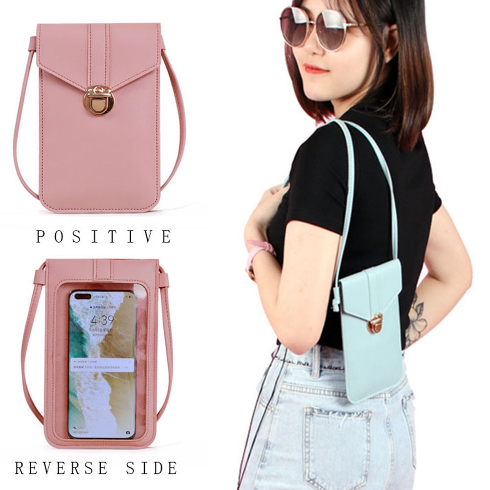 Vrouwen crossbody schoudertas met slotsluiting, transparante achterkant en telefoontas met touchscreen