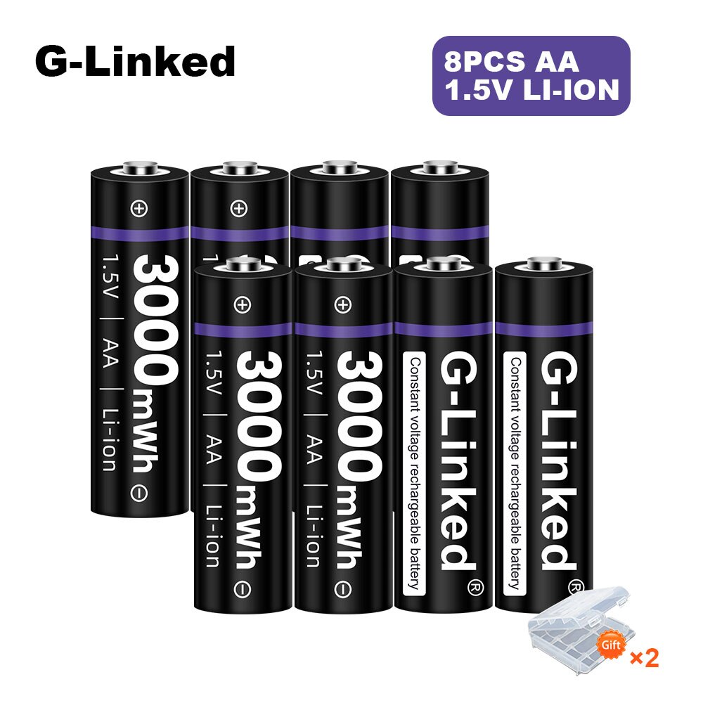 2-16pcs 1.5v AA Rechargeable Battery 3000mWh Li-ion Lithium Liion Li ion 1.5 Volt AA 2A Batteries for Toys Camera Flashlight: 8pcs aa