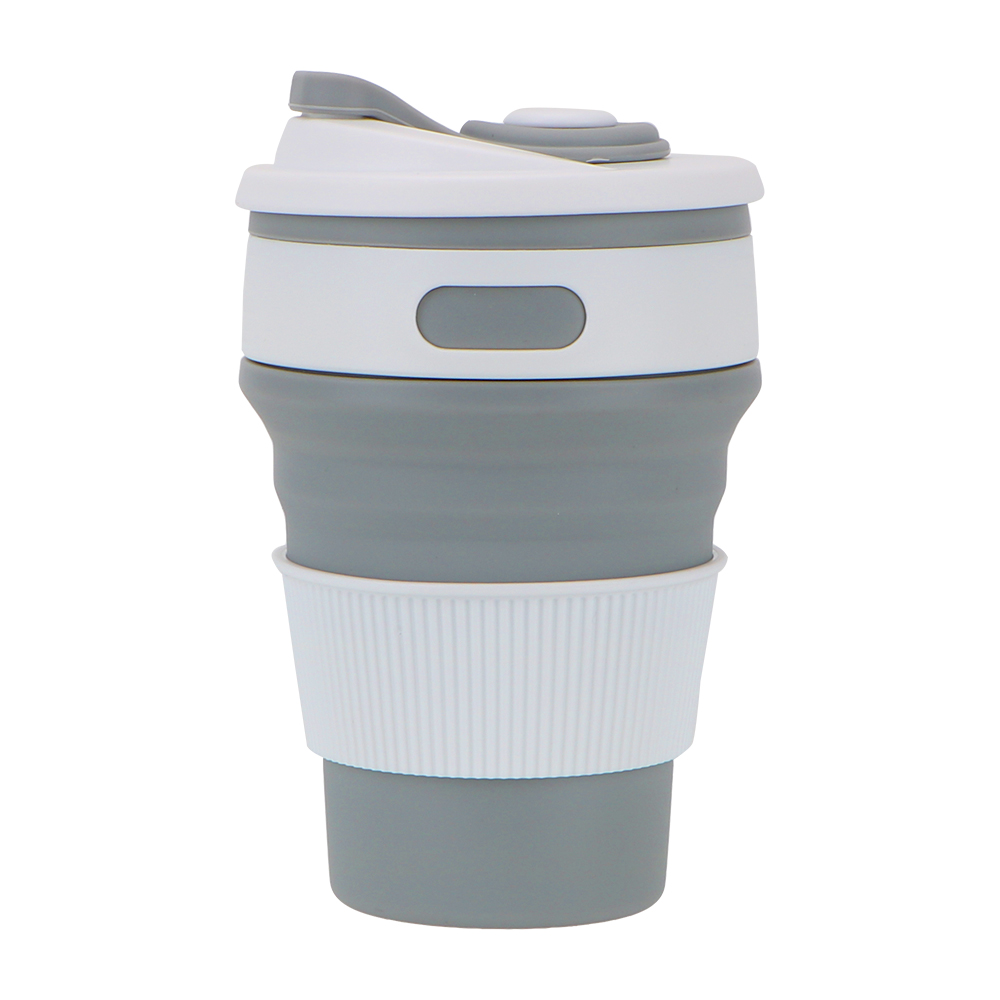 Silicone Travel Cup Coffee Mugs Drinking Ware Mug Folding Water Cups BPA FREE Portable Collapsible Food Grade Tea Coffee Cups: Grey