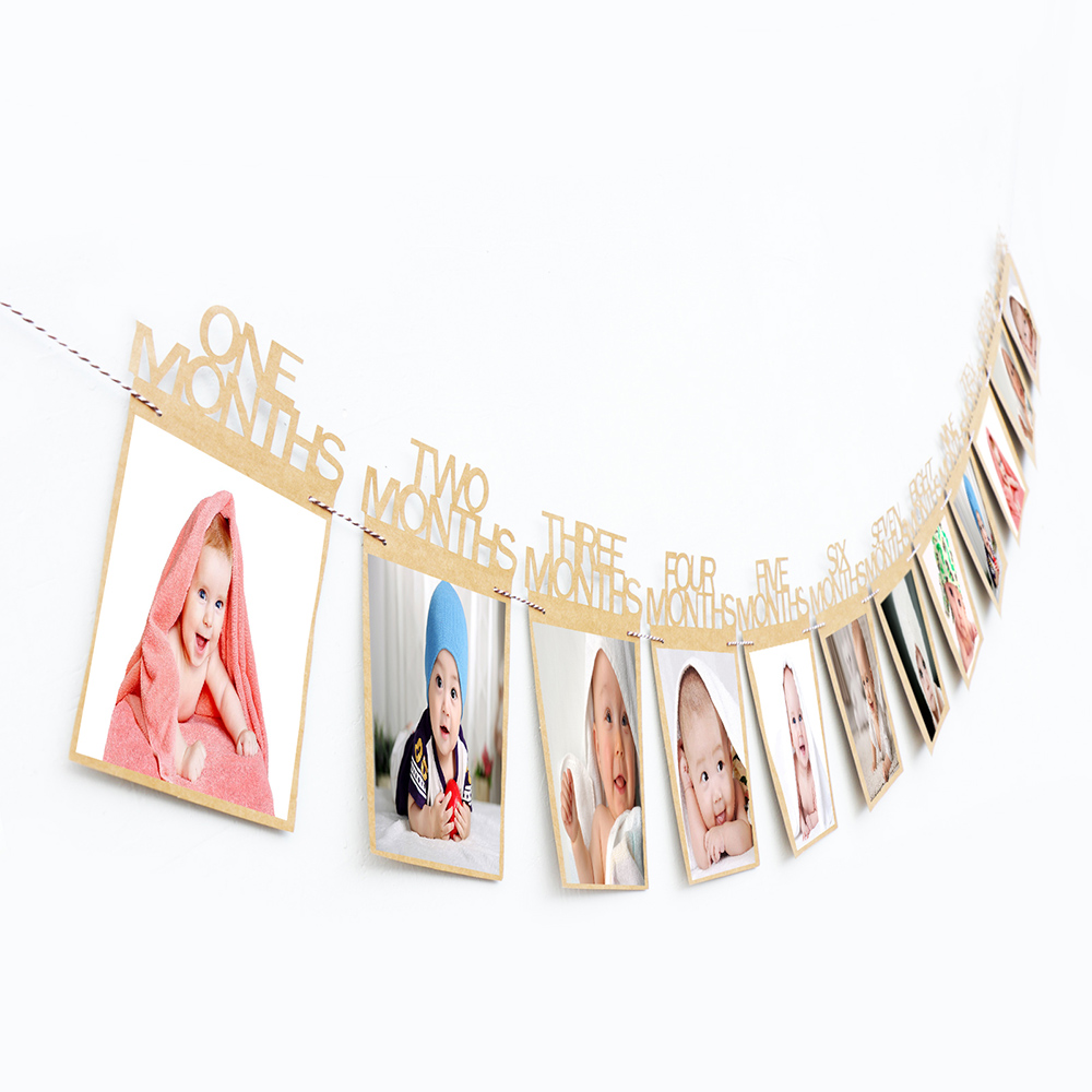 1-12 Month Baby Photo Frame Hanging Photo Banner Monthly Photo Wall Photo Frame for Baby Shower Birthday Party Home Decoration