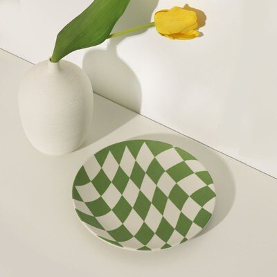 Assiette de pique-nique nordique en fibre de bambou, peinte à la main, vaisselle pour enfants, fournitures de cuisine écologiques, 1 pièce: 12