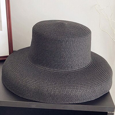 WeMe Hepburn HatHoliday Beach Straw Hat Simple Sunshade Hat: Black