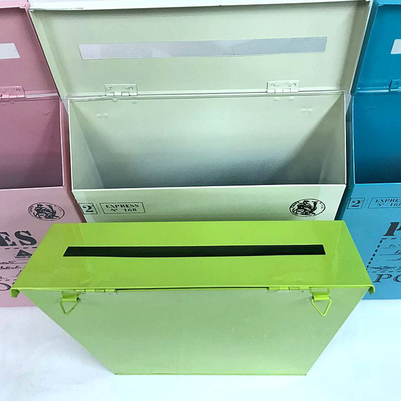 Wall Hanging Mounted Locking Mailbox 12 Inch Vintage Letterbox Post Box with Keys Painting Convenient Colors Iron