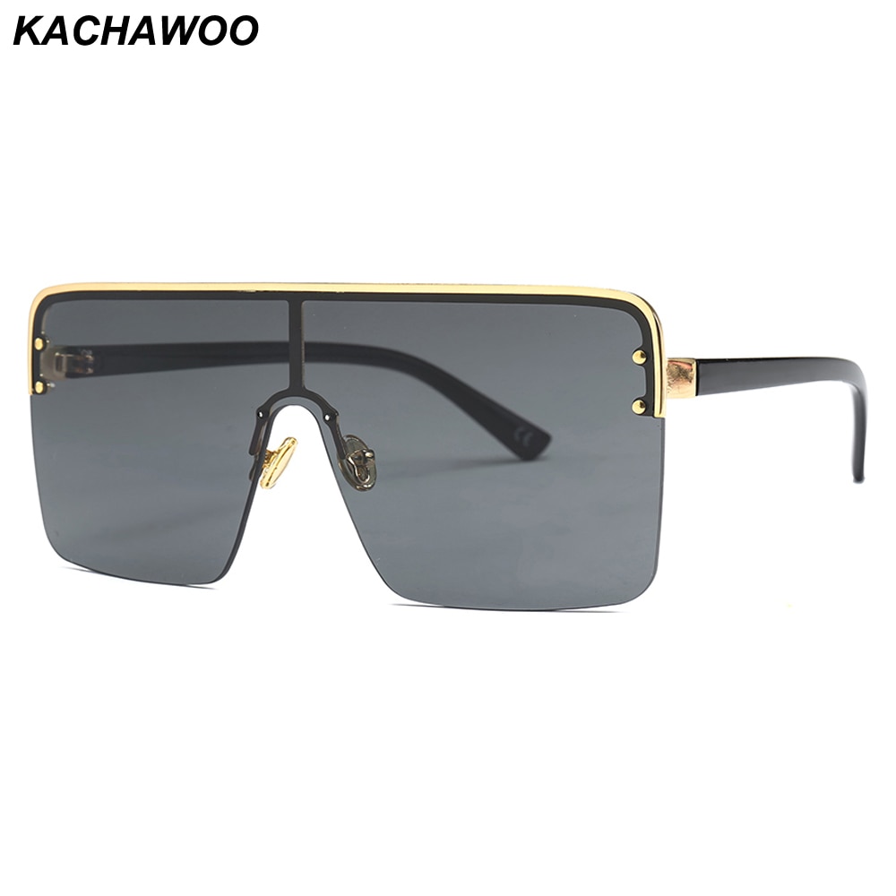 Kachawoo oversized vierkante zonnebril voor mannen een stukken lens winddicht semi-randloze vrouwen zonnebril zwart