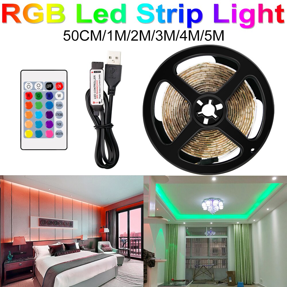 RGB USB LED Strip Licht rgb 2835 5V Flexibele LED Lamp Tape Lint 0.5M 1M 2M 3M 4M 5M TV Desktop Screen BackLight Led Diode Tape