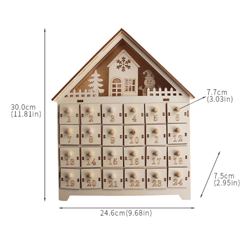 Christmas Snowman Wooden Advent Calendar Countdown Decor 24 Drawers w/ LED Light HXBC
