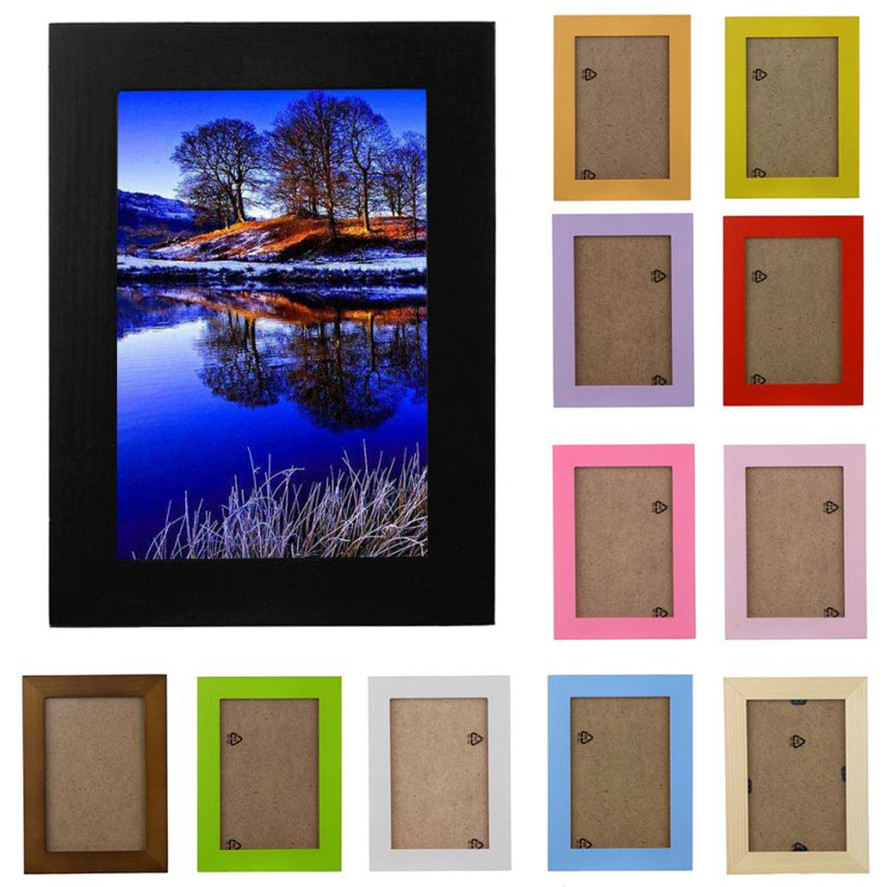 12 Colors Wood Photo Frame 15x11.5cm 1PC Simple Wooden Picture Frame Home Decor Wall Mounted Hanging Photo Frame 35