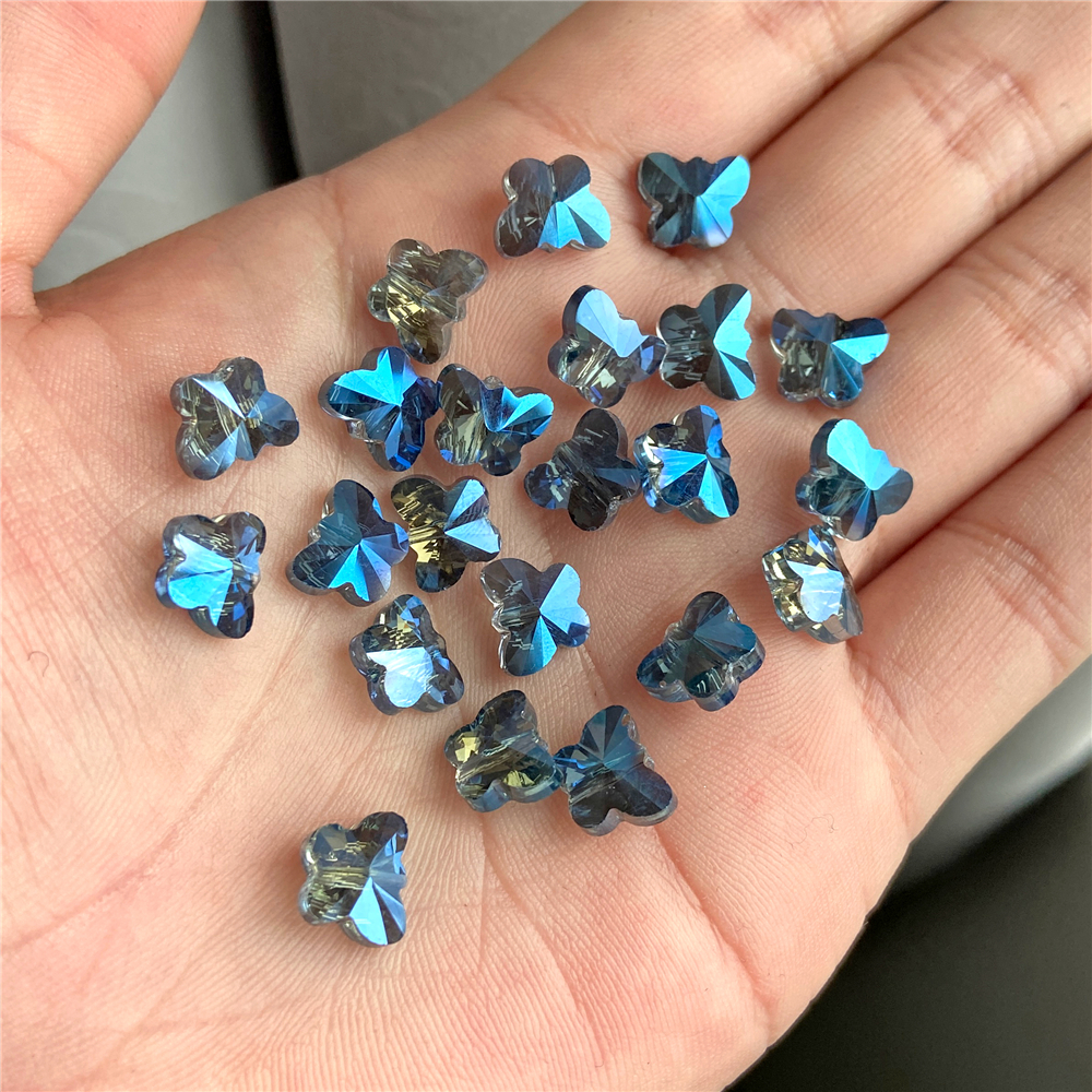 30 Uds. Cuentas facetadas de cristal con purpurina, cuentas multicolores con forma de mariposa para fabricación de joyería, piezas para collar de pulsera Diy