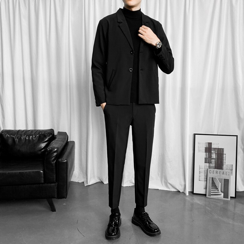Blazers Men Solid Formal Slim All-match Notched Temperament Male Outwear Korean Style Ulzzang Chic Business Casual Streetwear