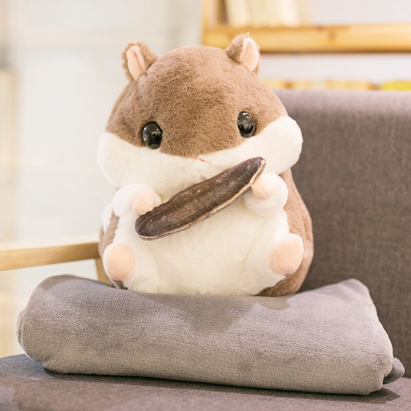 40cm hamster leksak söt hamster plysch med filt 3 in 1 multifunktionell djurkudde hamster hand varm mjuk docka unge