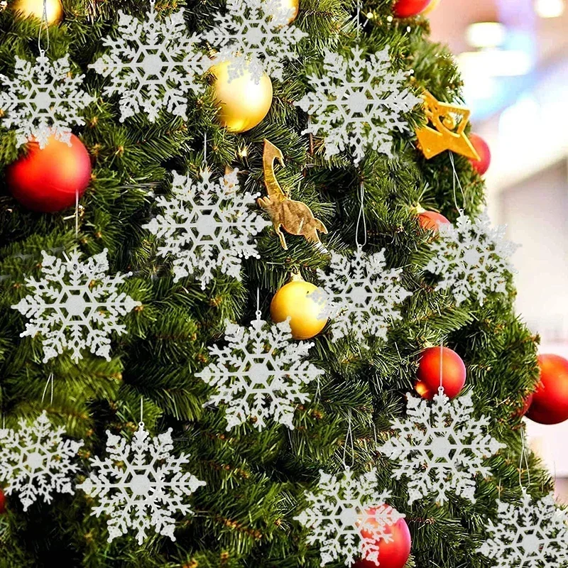 Pack Of 24/12/6 Pieces Snowflakes For Christmas Tree Decoration Blue Snowflakes With Bright Powder Winter Year Hanging Decor