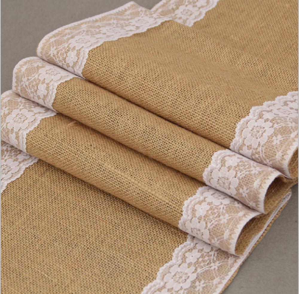 Vintage hvid jul blonder jute linned hessian burlap country event fest leverancer bryllup dekoration bordduk løber: 30*180cm / D
