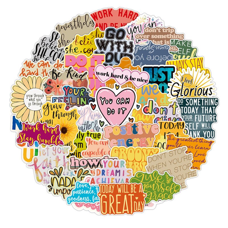 50PCS Motivational Phrases Graffiti Sticker Inspirational Life Quotes DIY Laptop Study Room Scrapbooking Waterproof Decals