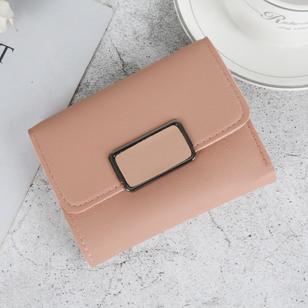 Women Leather Small Wallet Card Holder Solid Color Short Lovely Purse Zip Coin Purses Clutch Handbag Coin Purse: C