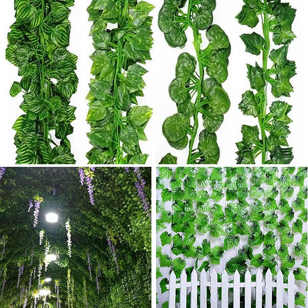 Enredadera colgante Artificial de , hojas de plantas, plástico Natural, decoración de boda, pared de jardín, 12 Uds., 2M