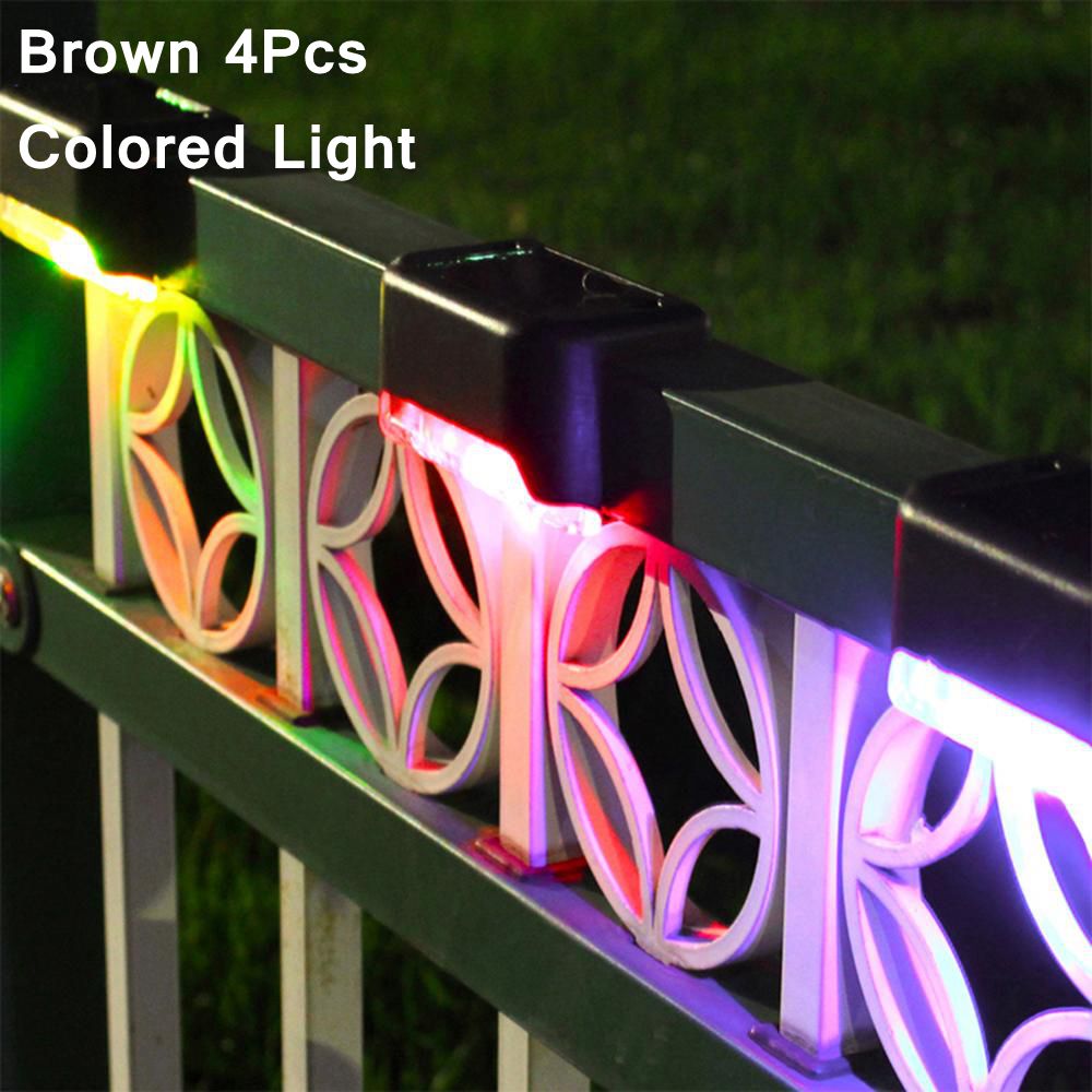 4pcs Path Stair LED Solar Lights IP65 Waterproof Outdoor Garden Yard Fence Wall Lawn Landscape Lamp Staircase Night Light: Brown 4 Color Light