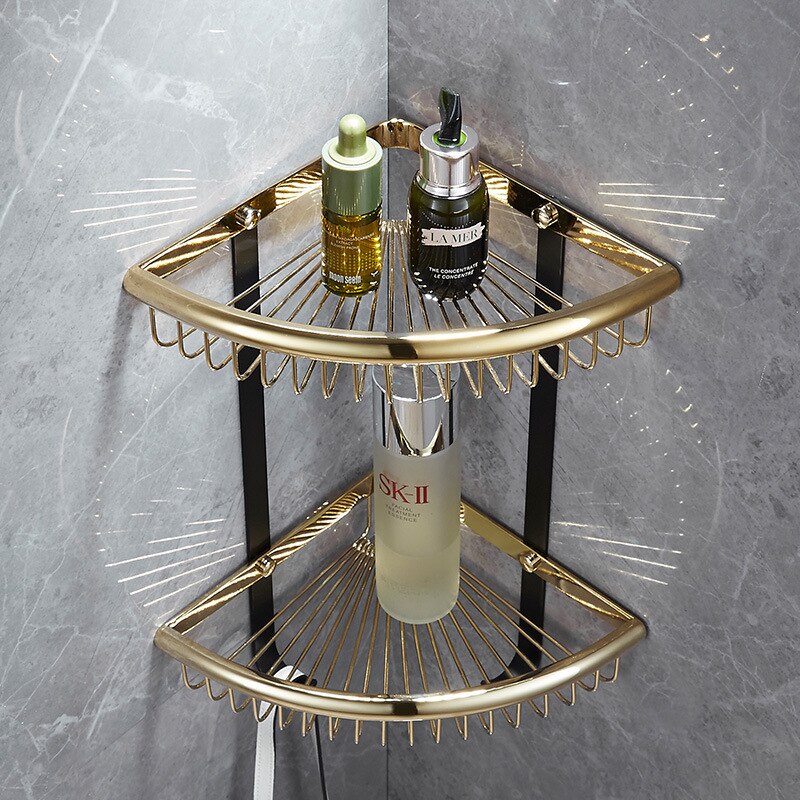Tuqiu Badkamer Hoekplank Goud En Zwart Badkamer Planken Messing Badkamer Opslag Organizier Shampoo Houder Badkamer Houder