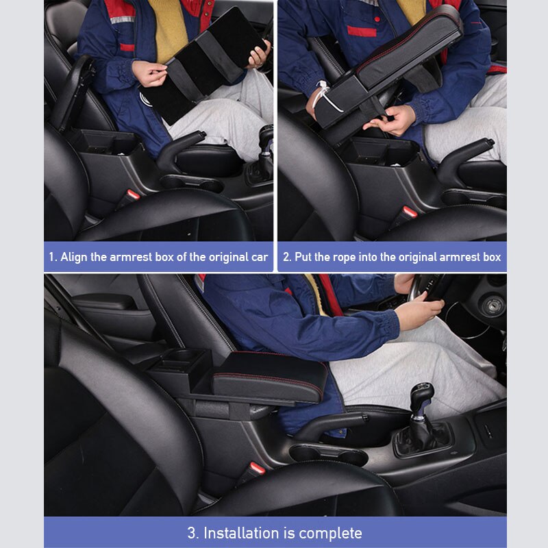 SEAMETAL Auto-Armlehnenbox-Verlängerung, Ellenbogenstütze, universelle Auto-Armlehne mit USB-Ladeanschlüssen, Getränkehalter, verstellbare Länge