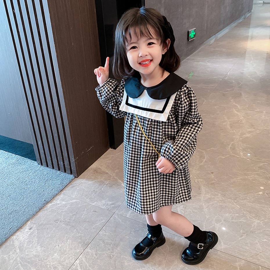 Toddler Girls Dress Plaid Pattern Girls Party Dress stile Casual abiti per bambini primavera autunno abbigliamento per ragazze
