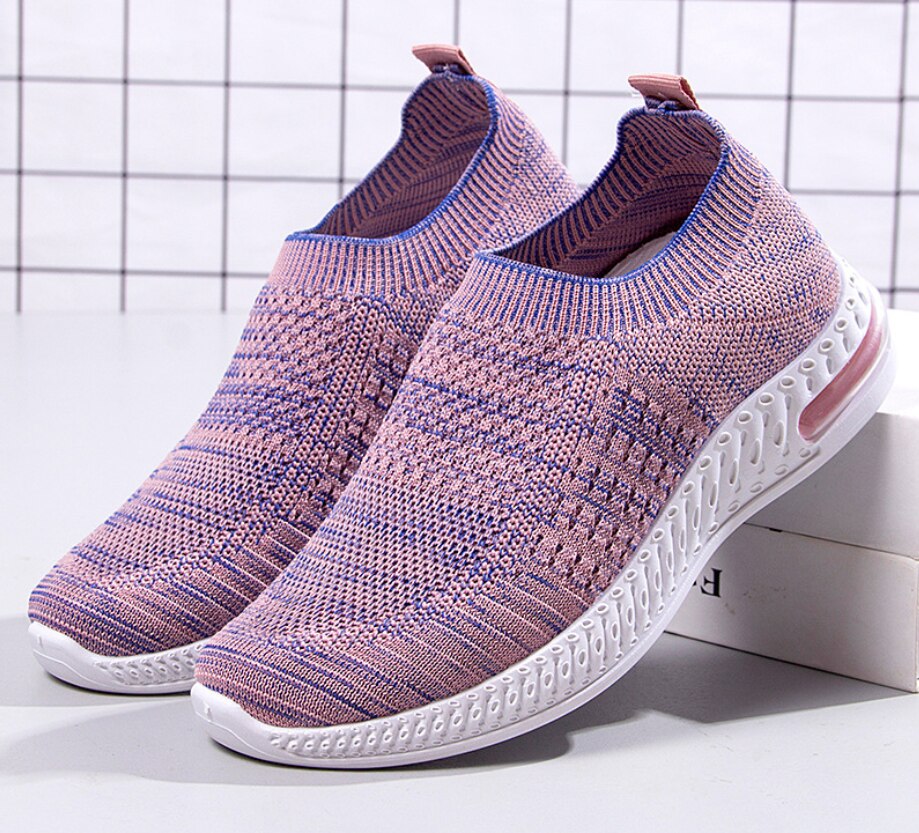 Dames platte instappers dames superlichte mesh sneakers ademende verpleegsterschoenen wandelschoenen voor dames sokken: Paars / 36