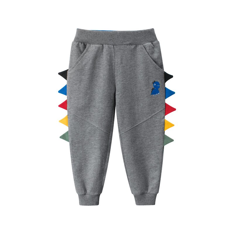 otoño ocio dinosaurio bordado Niño de dibujos animados pantalones de chándal Pantalones de deporte de cintura media de los niños 2 3 4 5 6 7 8 años: gray / 4
