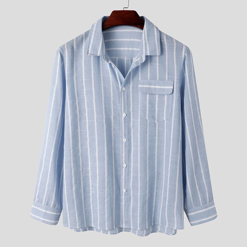 Män casual randig skjorta kavajknapp fritid harajuku blus höst långärmad streetwear märke camisas incerun: Blå / L