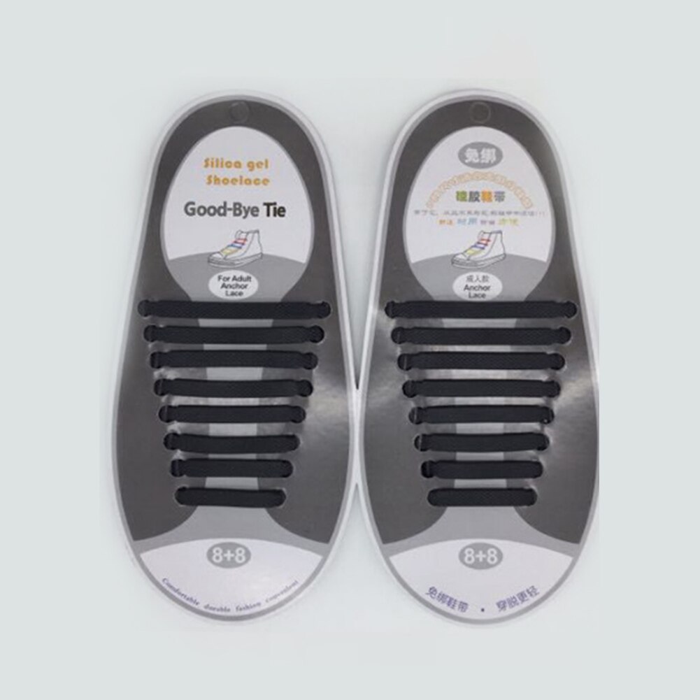 Silikone snørebånd elastisk uden bindesko snørebånd til børn og voksne snørebånd gummi zapatillas sneakers hurtige snørebånd tilbehør: Sort