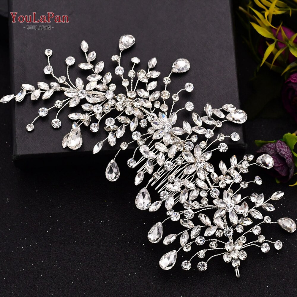 YouLaPan HP379 luksusowe ślubne grzebienie do włosów diamenty ślubne biżuteria do włosów upuść kształt Rhinestone ozdoba ślubna do włosów dla panny młodej nakrycia głowy: 379-Right