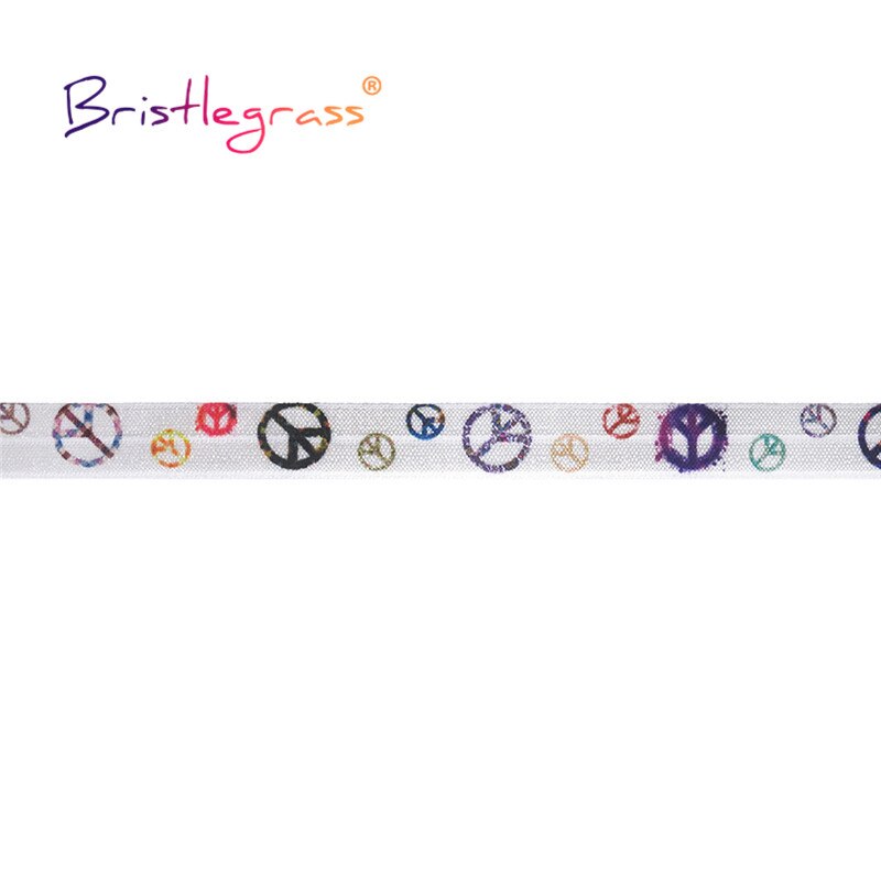 BRISTLEGRASS 2 5 10 Yard 5/8" 15mm Peace Sign Print Fold Over Elastic FOE Spandex Satin Band Tape Hair Tie Dress DIY Sewing Trim