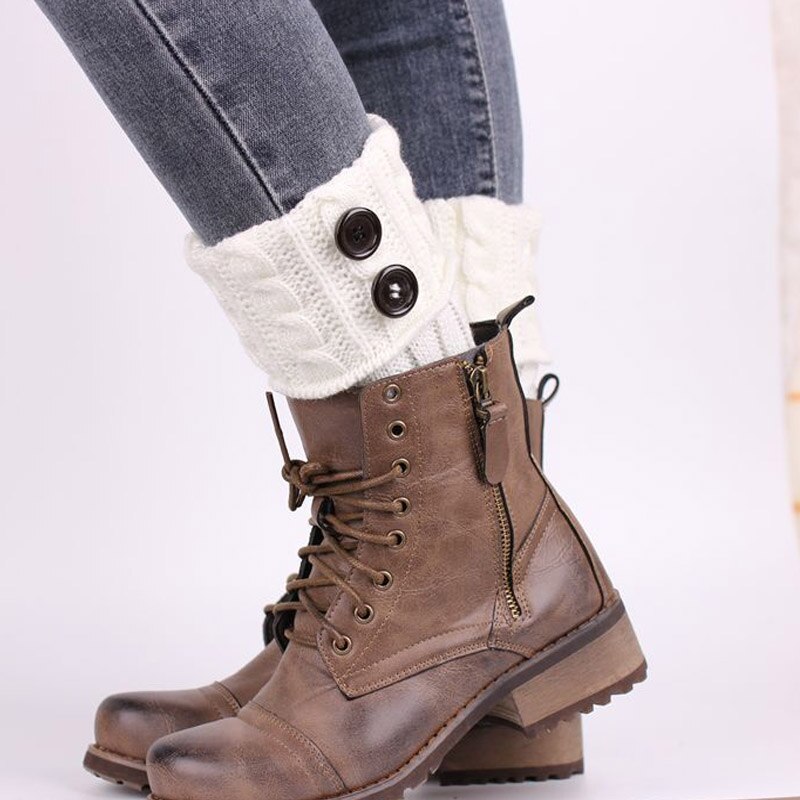 double bouton câble tricoté botte manchette courte jambières femmes bottes chaussettes tricoté torsion bottes accessoires: white