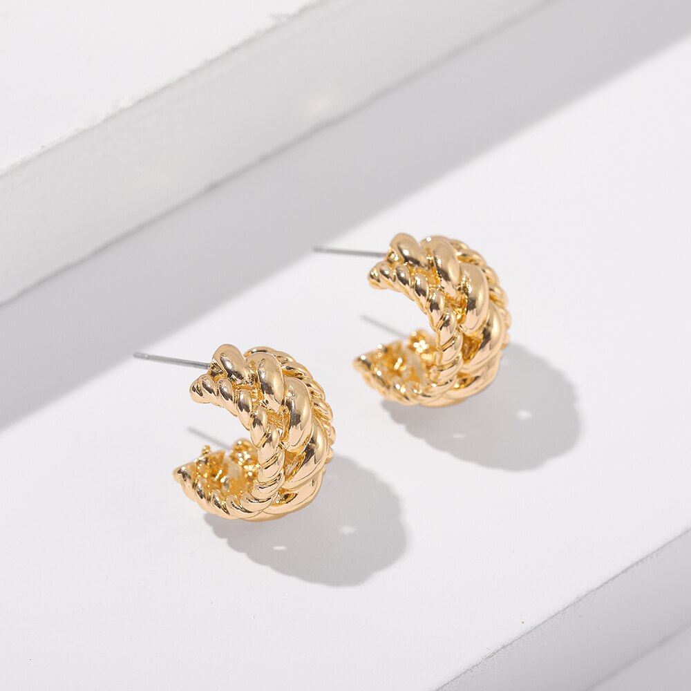 Punk Goud Kleur Grote Dikke Twisted Oorringen Voor Vrouwen Minimalistische Verklaring Ketting Oorbellen Partij Sieraden Hoops