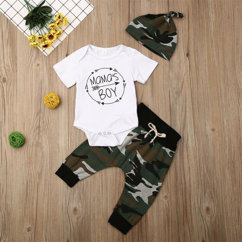 Neugeborenen freundlicher Baby Mädchen Jungen Camo Kleidung T-Shirt Strampler Hosen Trainingsanzug Outfits einstellen