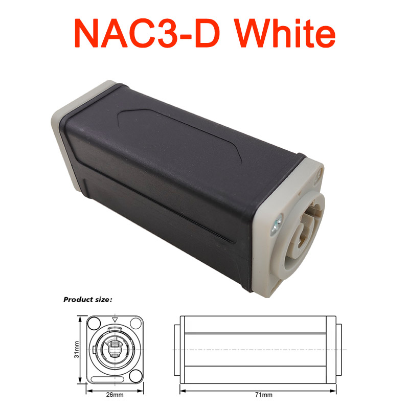 1pc LED PowerCon AC Coupler Adapter Extender connector Speakon Panel mount straight adapter Blue White: WHITE