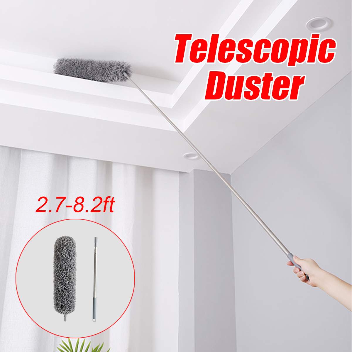 250cm Telescopic Pole Washable Extendable Duster Static Stainless Steel Bendable Brush Lengthen Roof Cleaning Long Handle